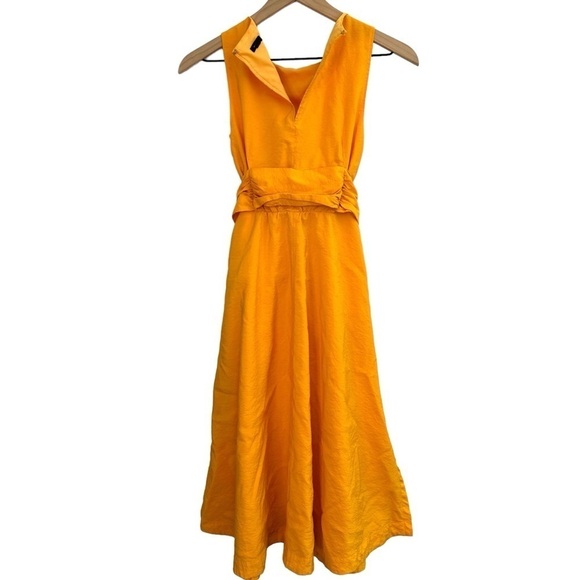 Ann Taylor Women’s Burnt Yellow Sleeveless Flowy A-line Midi Sun Dress Size XXS - Picture 2 of 12